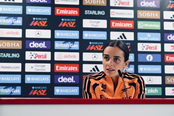 Arsenal Women manager Renée Slegers address the press ahead of the game v Manchester City
