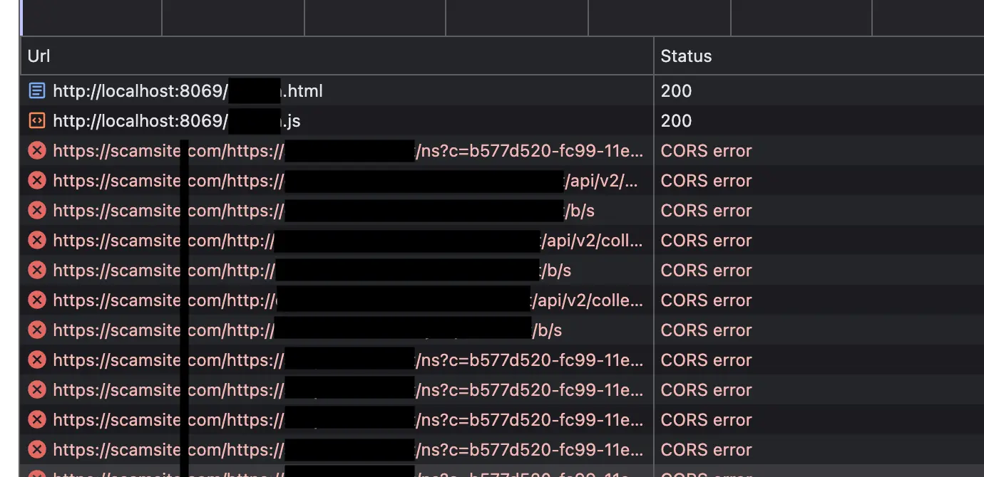 Example of how attackers bypass JS agent monitoring - screenshot of failed detection