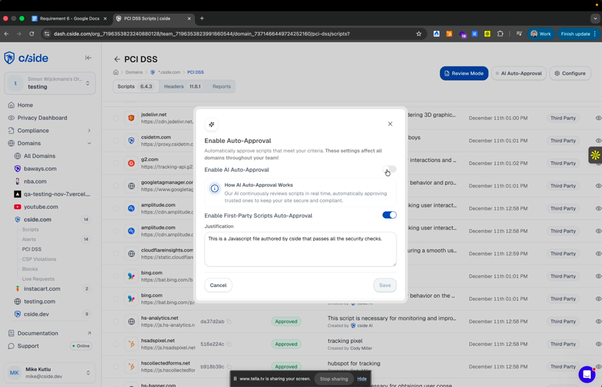QSA-approved PCI reporting dashboard preview