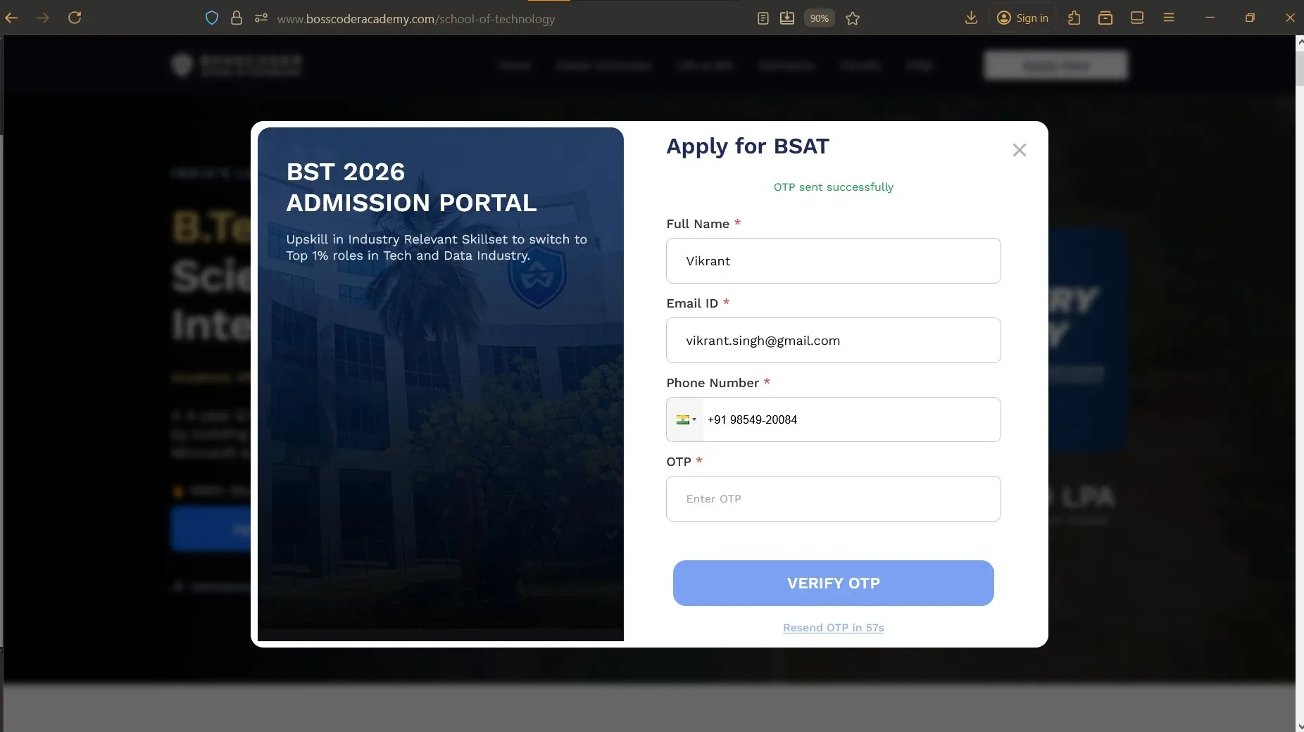 Apply on the BST Website