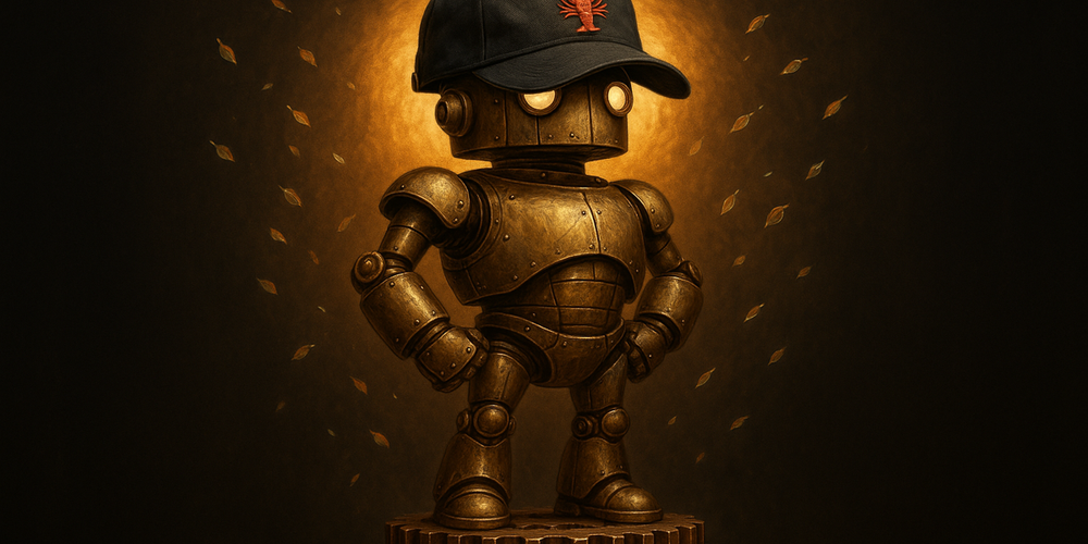 Cog the brass robot in the legendary black lobster hat