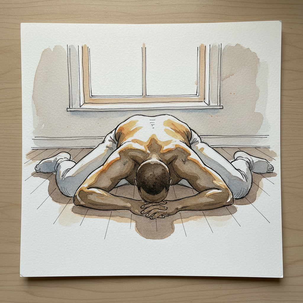 Wide-knees, full collapse, sunset window light Loose & airy