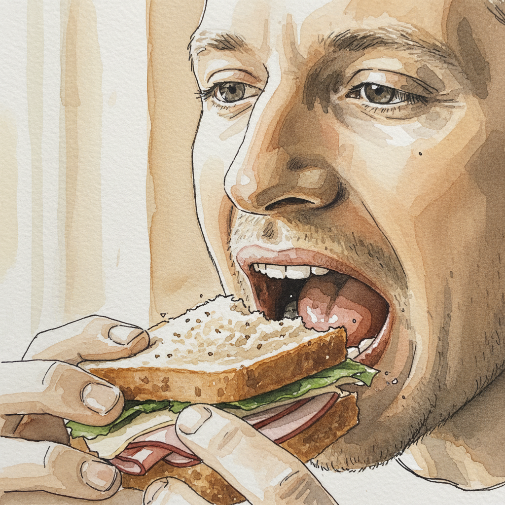 Mouth Eating Sandwich, White Man 30s Alternative interpretation
