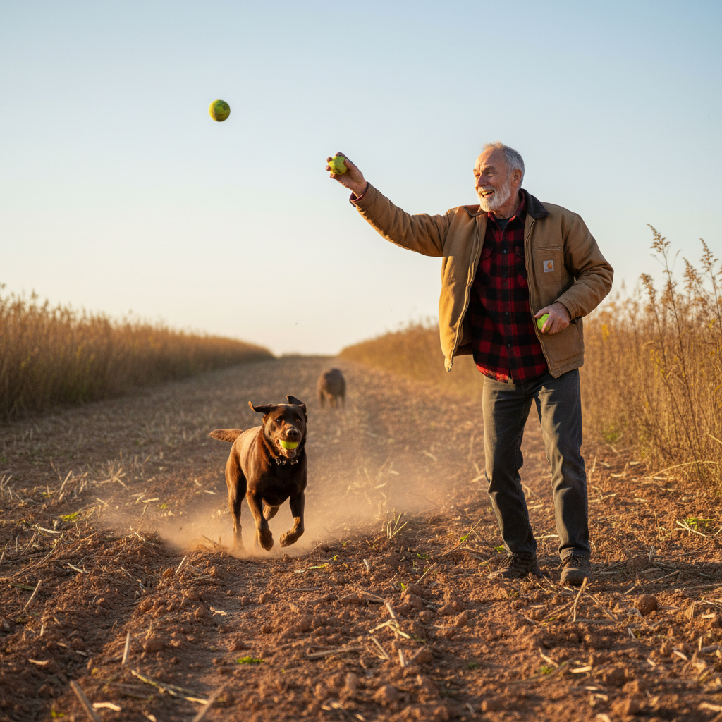 Person throwing ball for dog photo reference