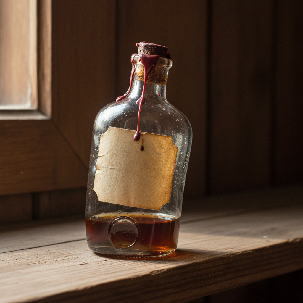 Hand-blown medicine bottle, lopsided photo reference