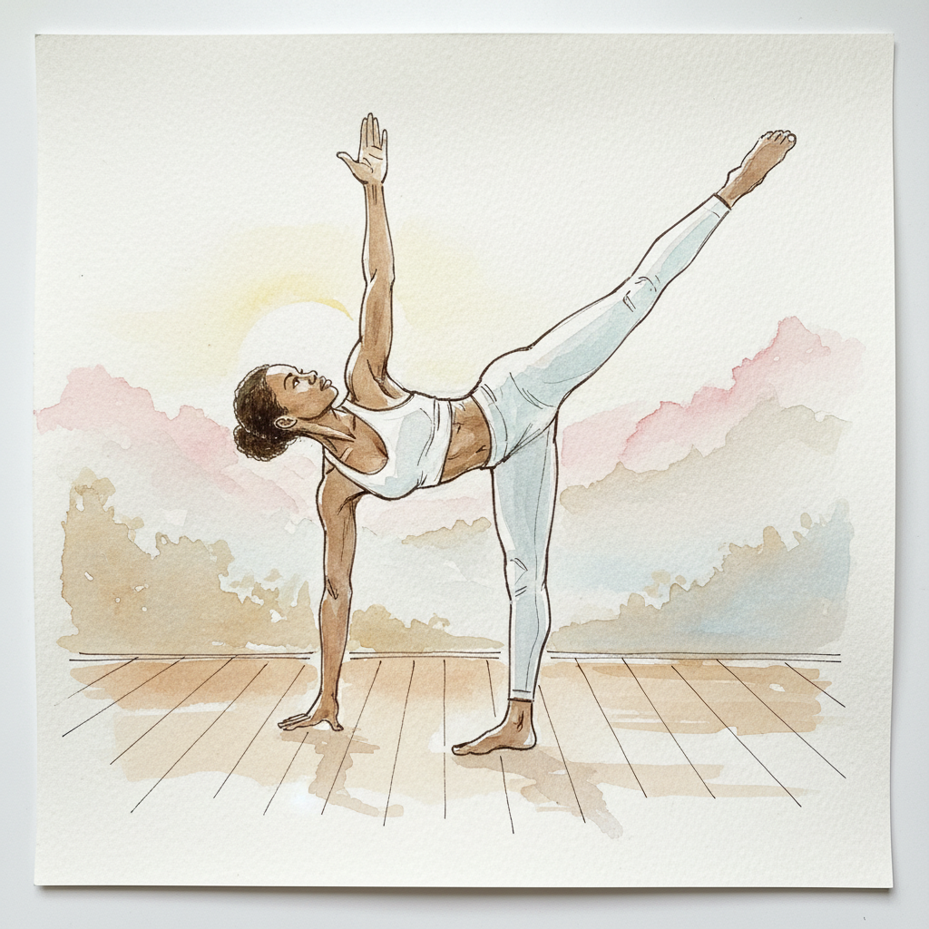 Ardha Chandrasana with no block, Black woman, 24 Loose & airy