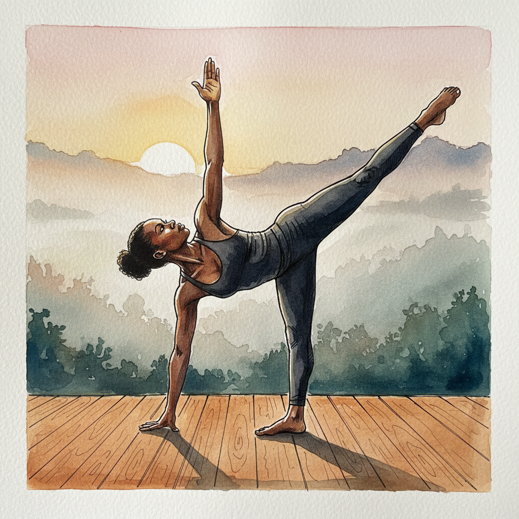 Ardha Chandrasana with no block, Black woman, 24 Tighter & richer