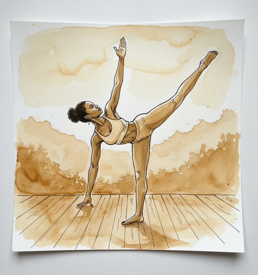 Ardha Chandrasana with no block, Black woman, 24 Alternative interpretation