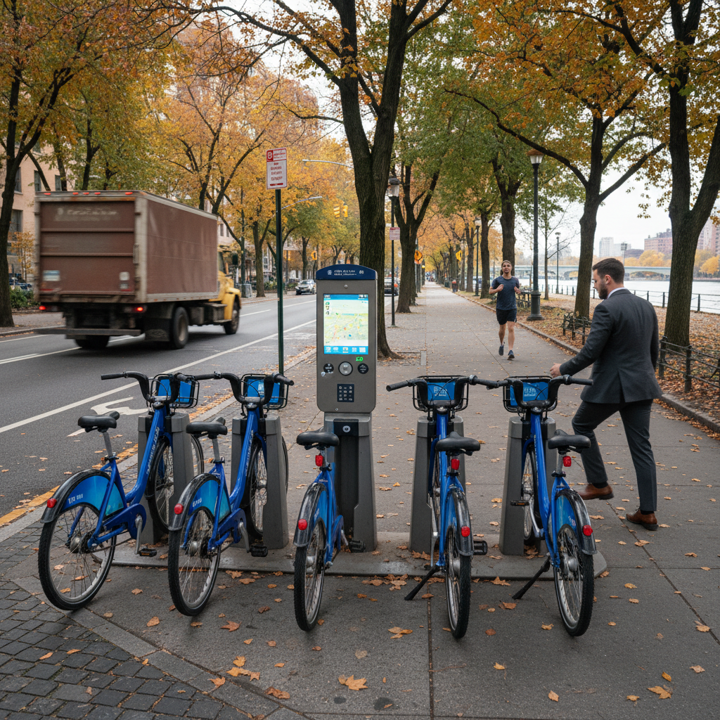 Bike share station with bikes photo reference