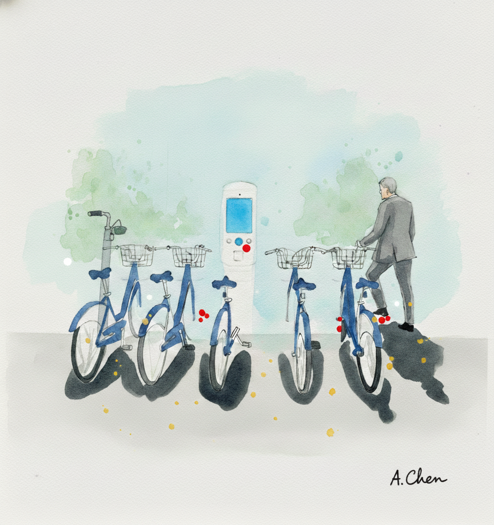 Bike share station with bikes finished