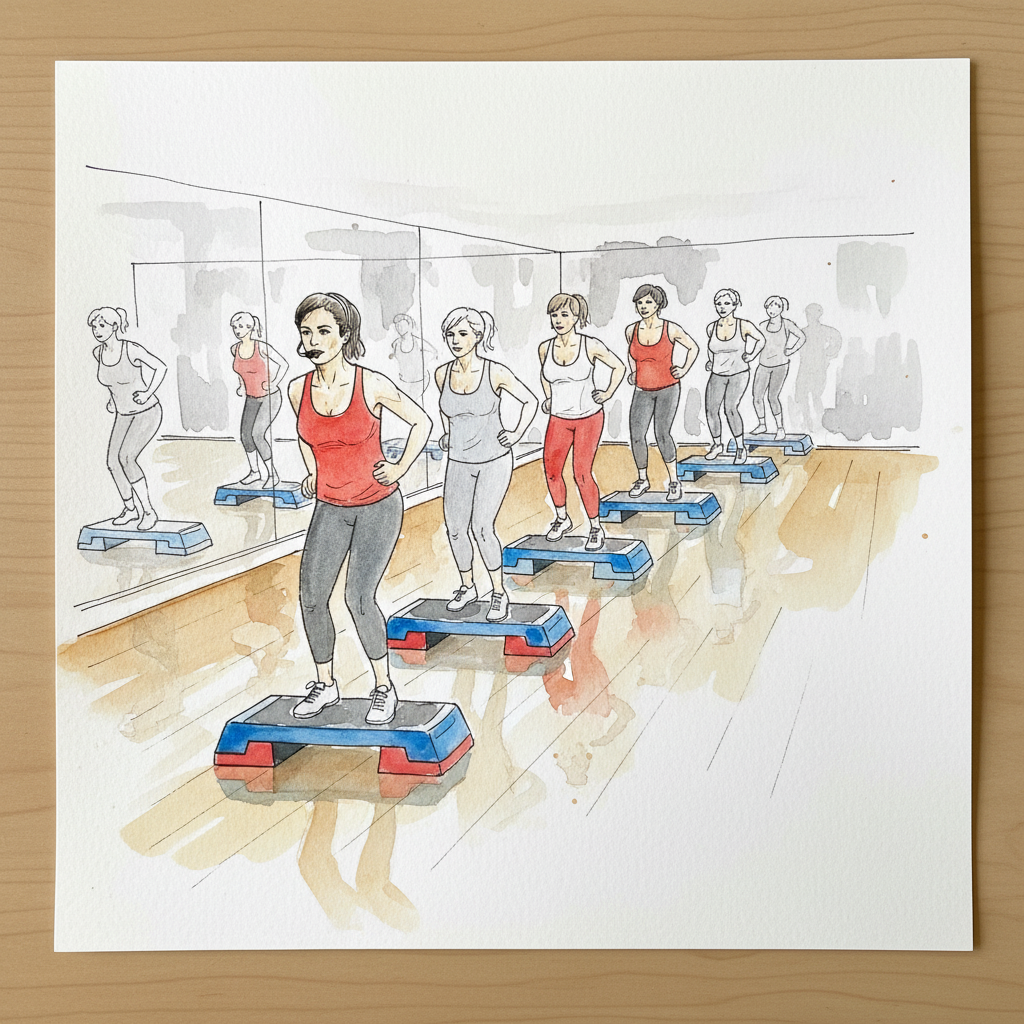 Aerobics class with step Loose & airy