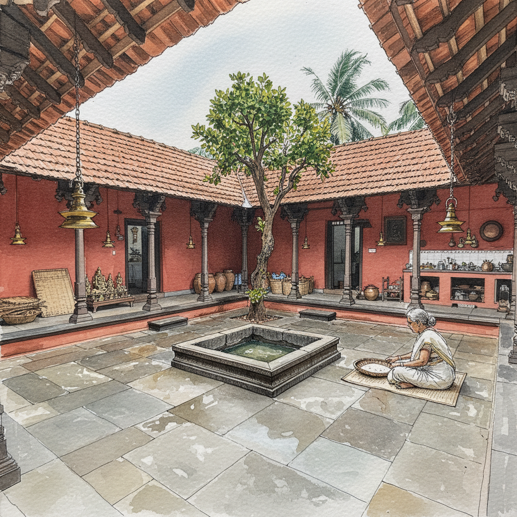 Kerala Nalukettu Courtyard House, Tharavadu Compound, Palakkad, Kerala, India Tighter & richer