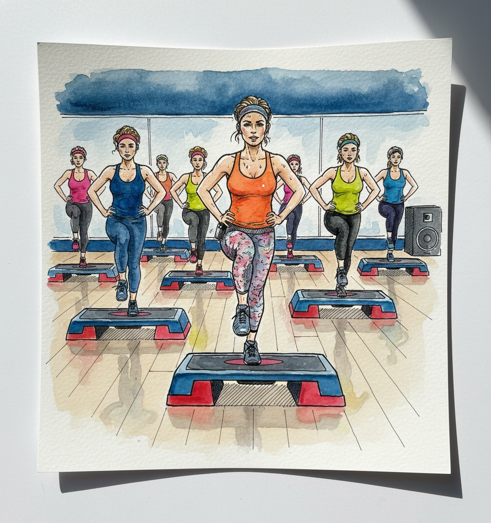 Aerobics class with step Tighter & richer