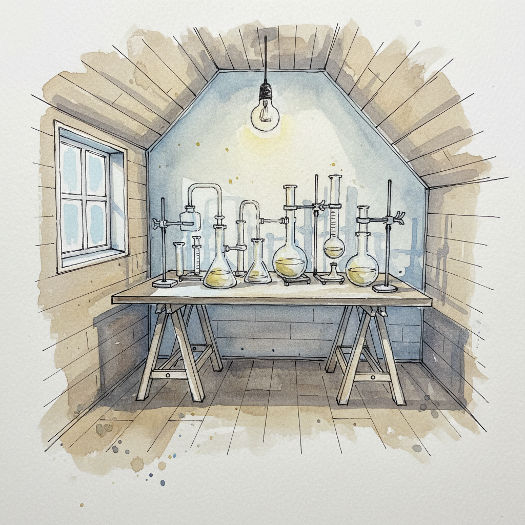 Dim attic lab Loose & airy