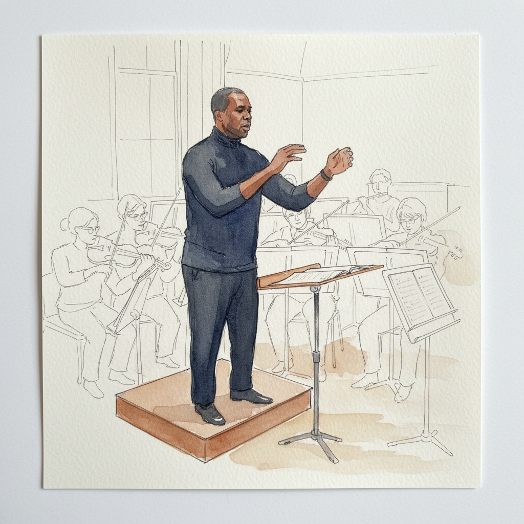 Conductor on podium Loose & airy