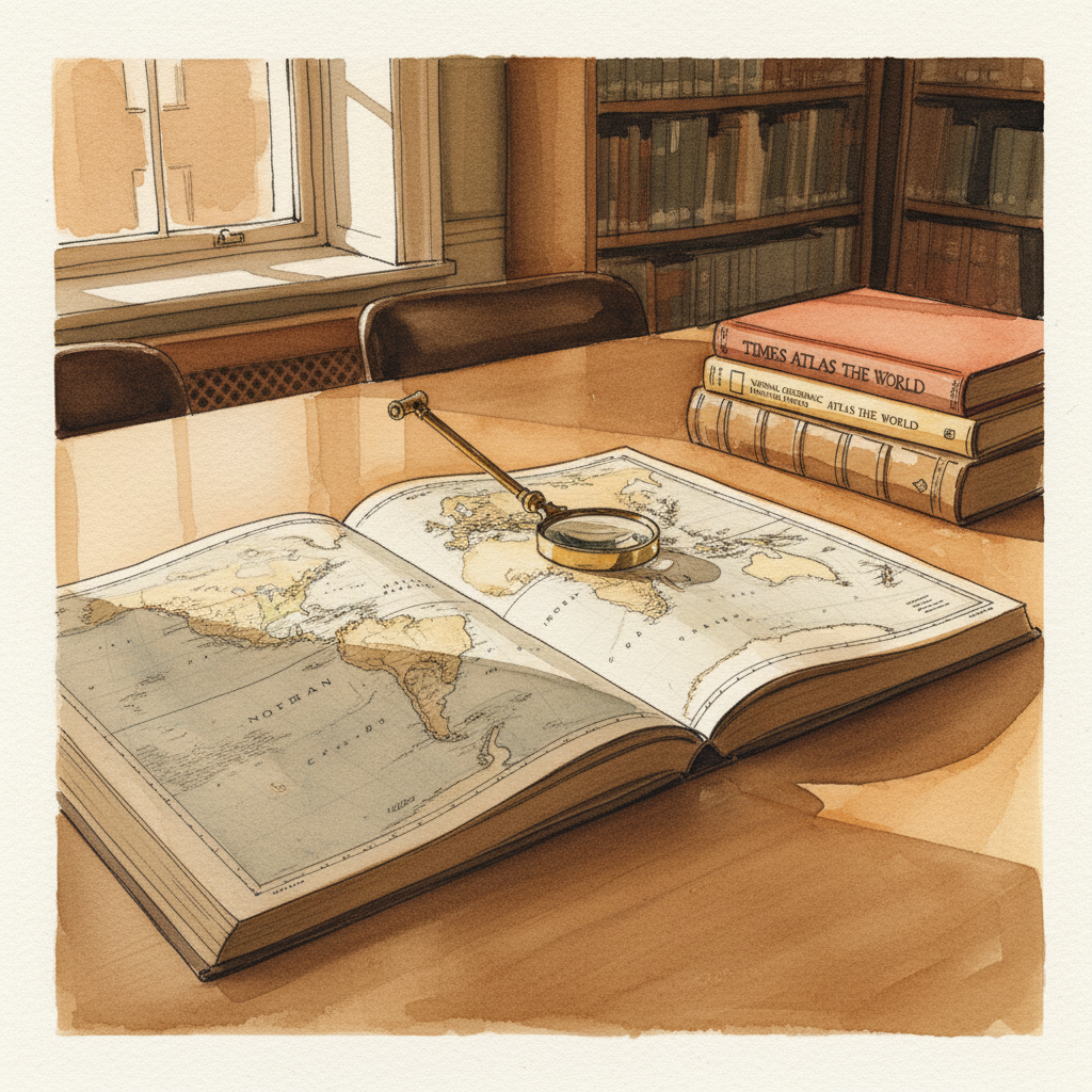 Atlas open to a creased two-page spread Alternative interpretation