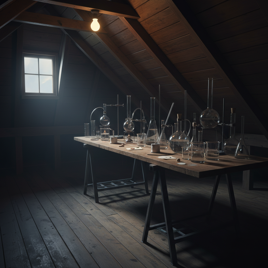 Dim attic lab photo reference