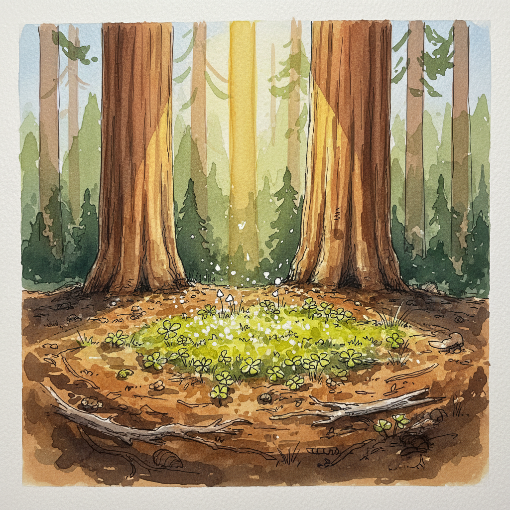 Dappled forest floor with sunshaft, Mariposa Grove, Yosemite Loose & airy