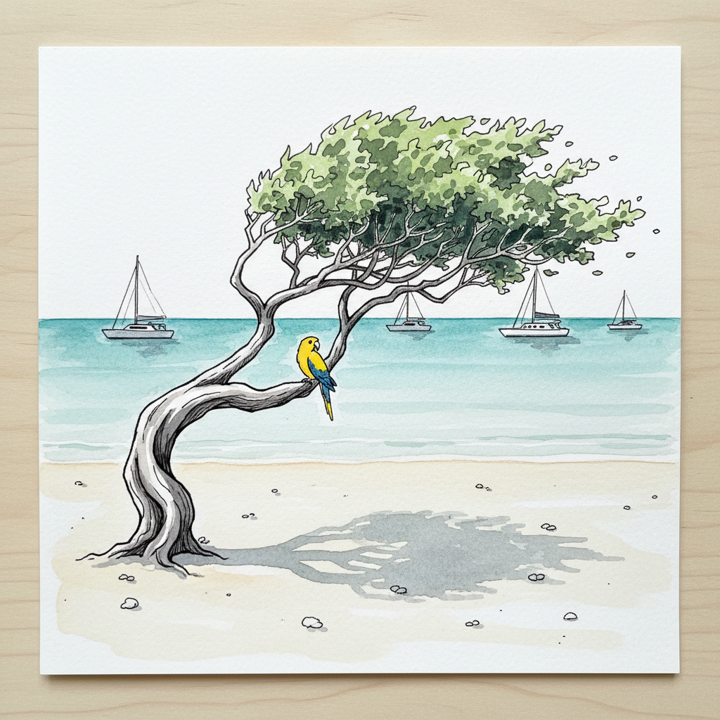 Eagle Beach divi-divi tree, Aruba Alternative interpretation