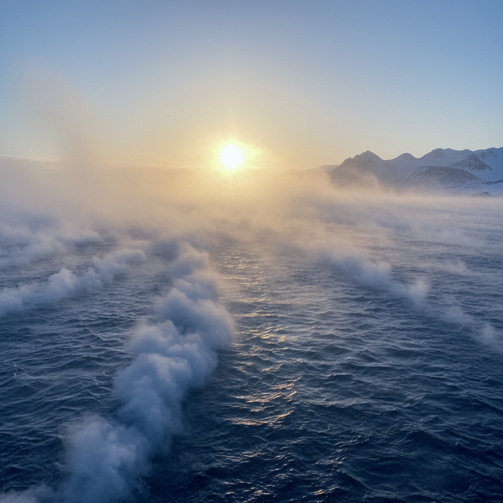 Sea Smoke over Cold Water photo reference