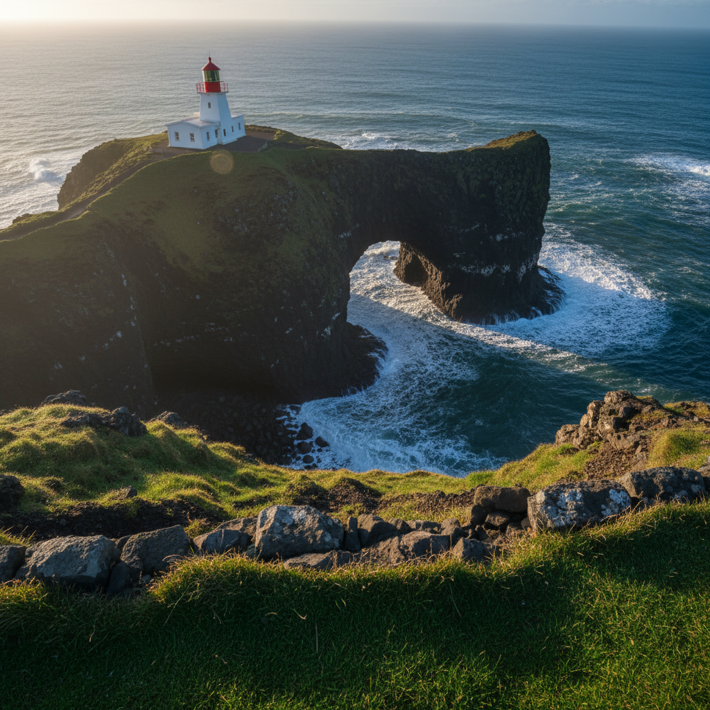 Dyrhólaey arch from above, Iceland photo reference