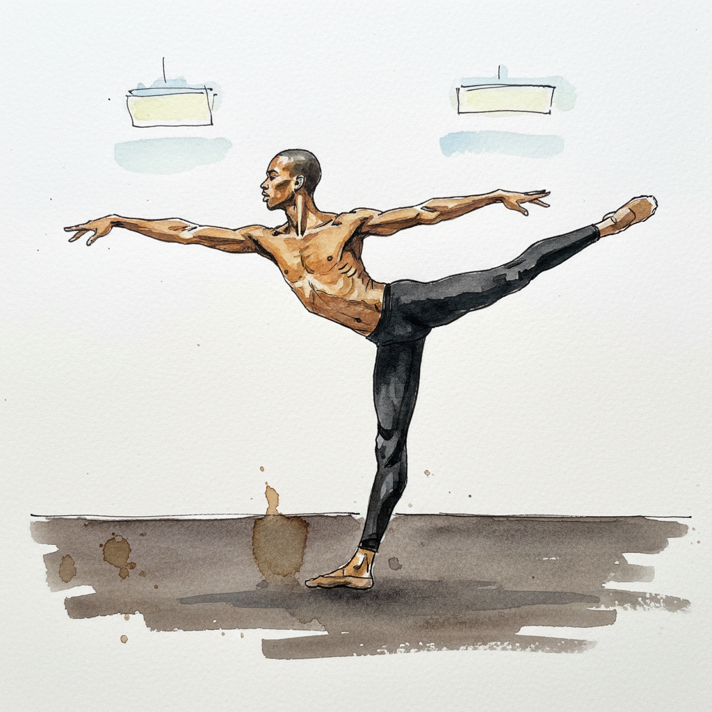 Second arabesque, Sudanese-British male dancer Loose & airy