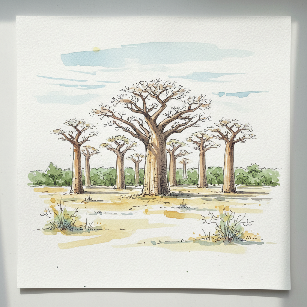 Tarangire baobab grove, Tanzania — central Tarangire in dry season afternoon Loose & airy