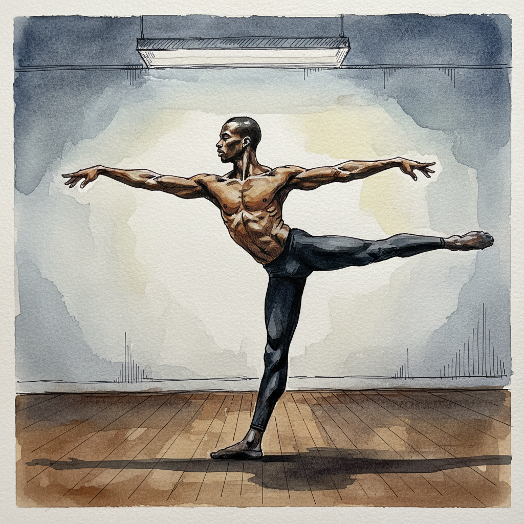 Second arabesque, Sudanese-British male dancer Tighter & richer