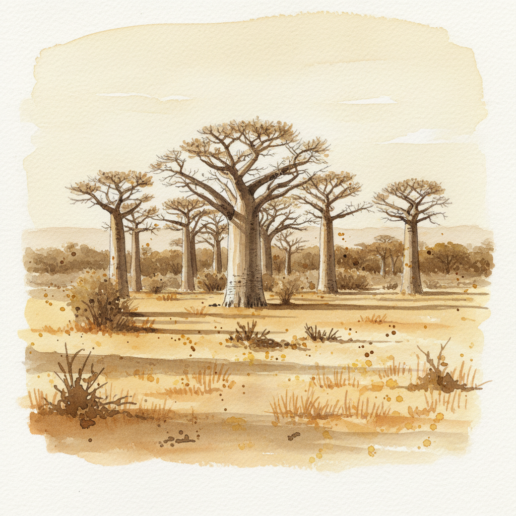 Tarangire baobab grove, Tanzania — central Tarangire in dry season afternoon Alternative interpretation