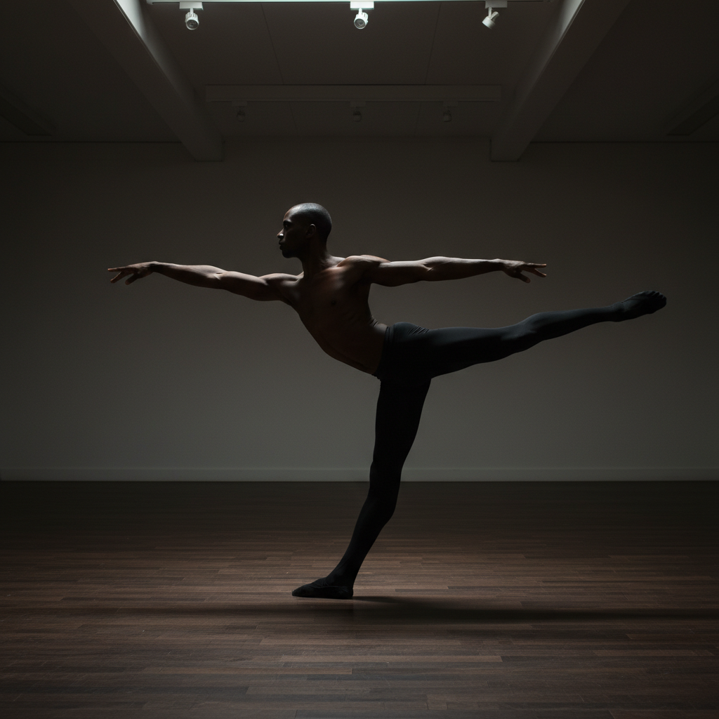 Second arabesque, Sudanese-British male dancer photo reference