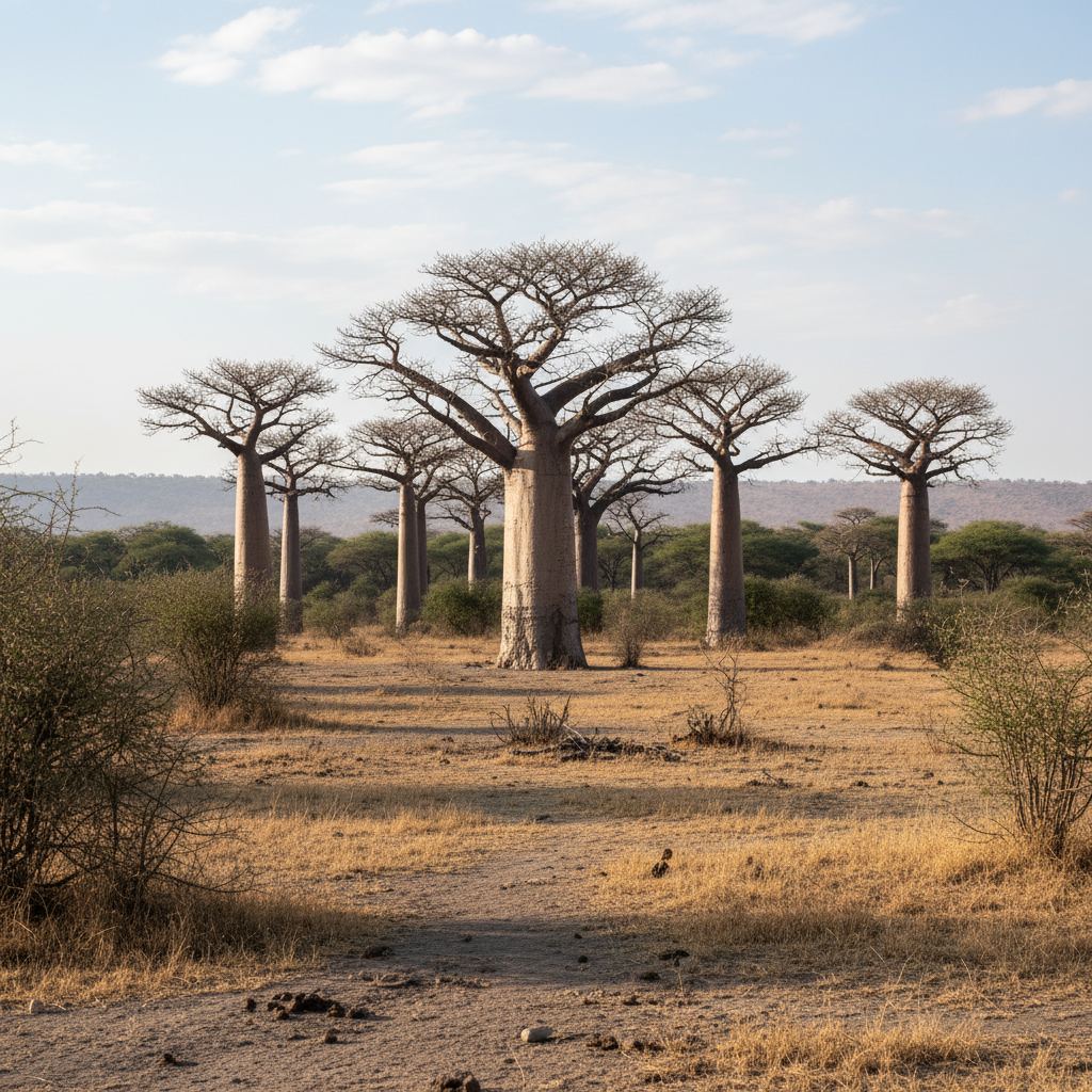 Tarangire baobab grove, Tanzania — central Tarangire in dry season afternoon photo reference