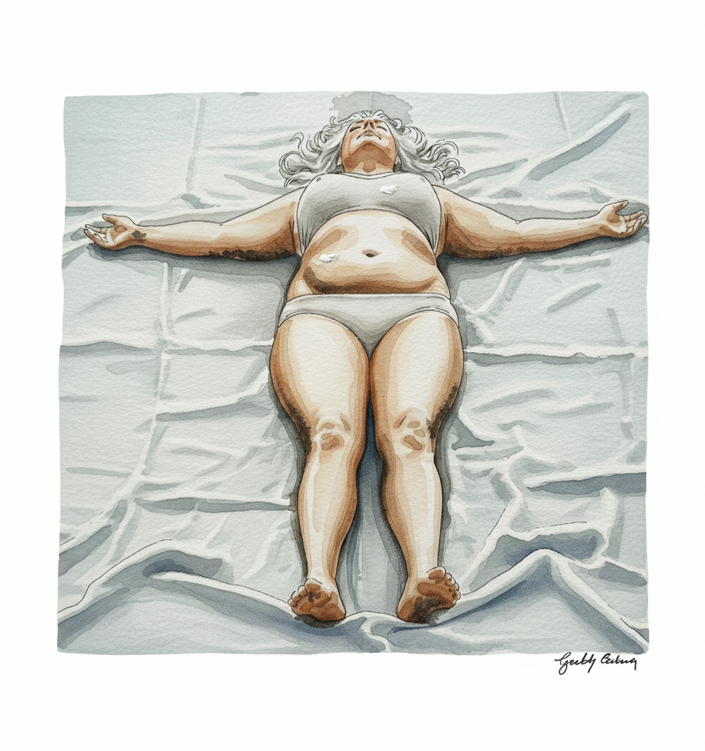 Full T, Plus-Size White Woman on Linen finished