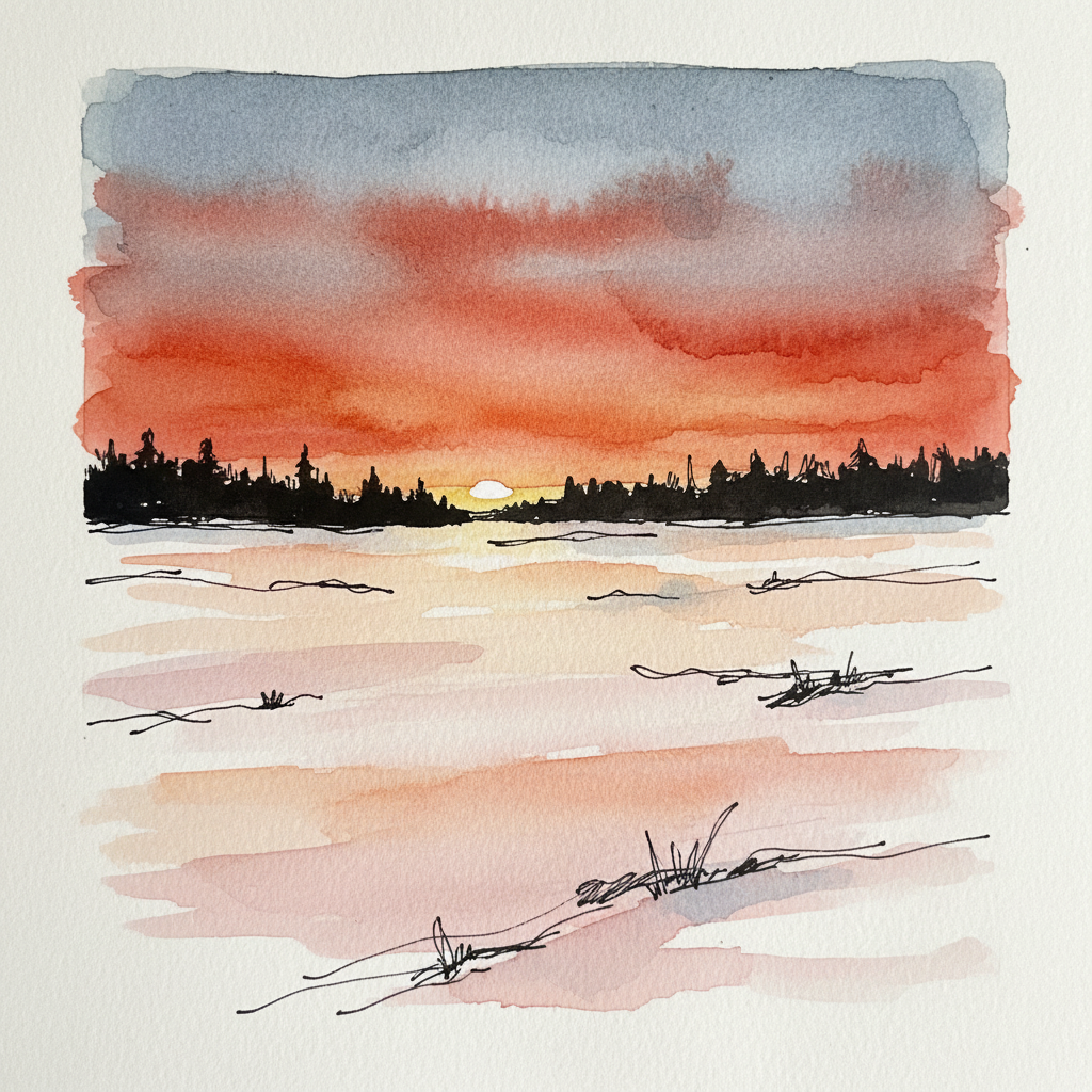 Sunset over Snowy Plain Loose & airy