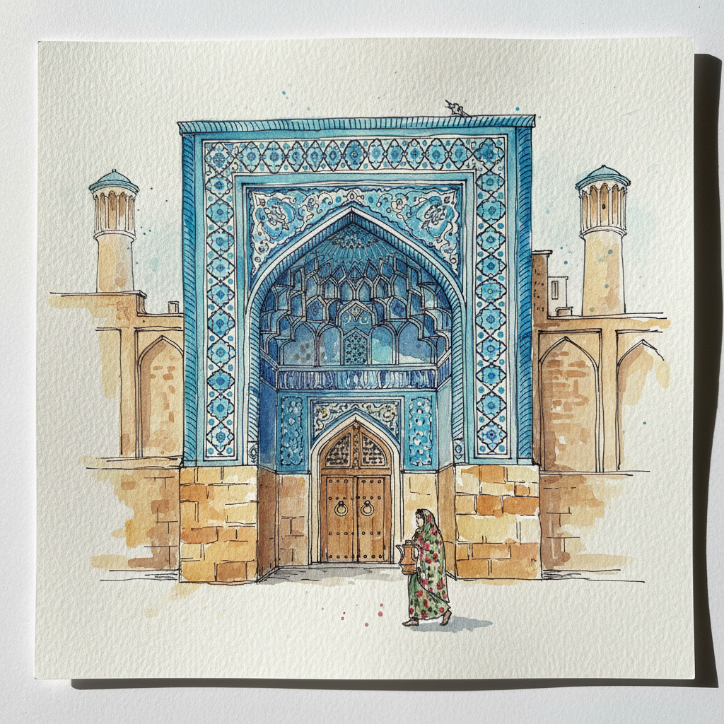 Jameh Mosque of Yazd, Tile-Framed Stone Portal Loose & airy