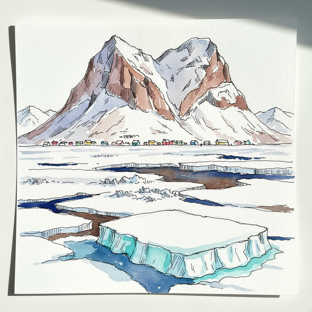 Uummannaq fjord ice with heart-shaped mountain, Greenland Loose & airy