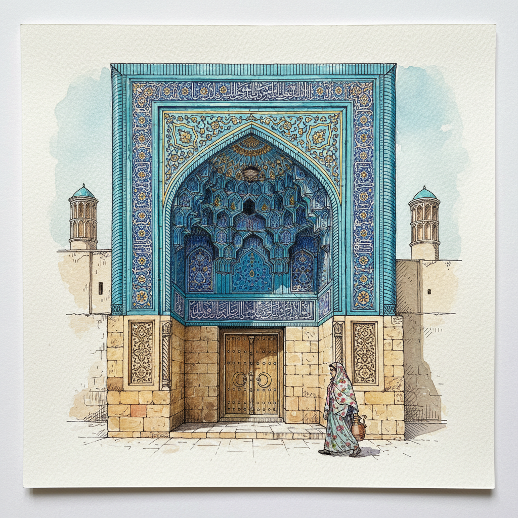 Jameh Mosque of Yazd, Tile-Framed Stone Portal Tighter & richer