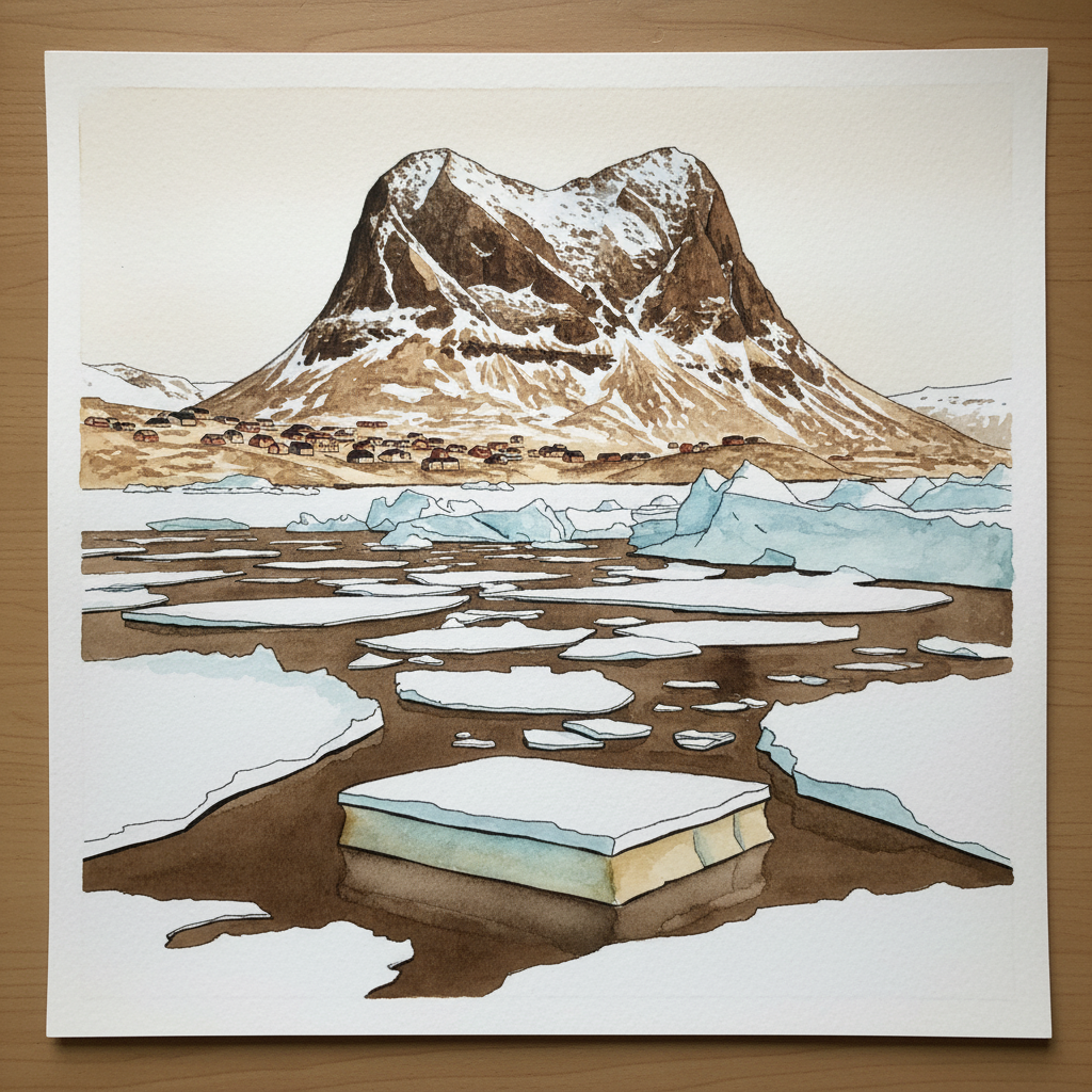 Uummannaq fjord ice with heart-shaped mountain, Greenland Alternative interpretation