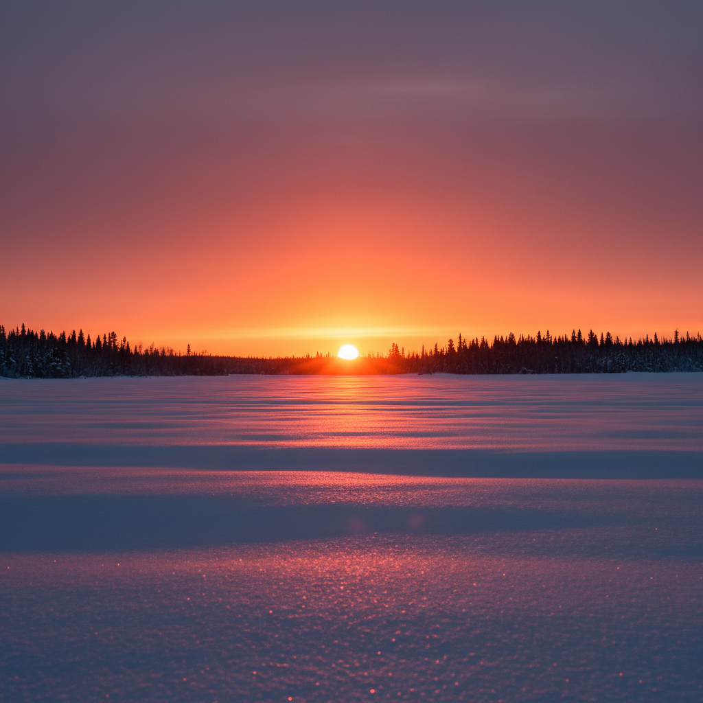 Sunset over Snowy Plain photo reference