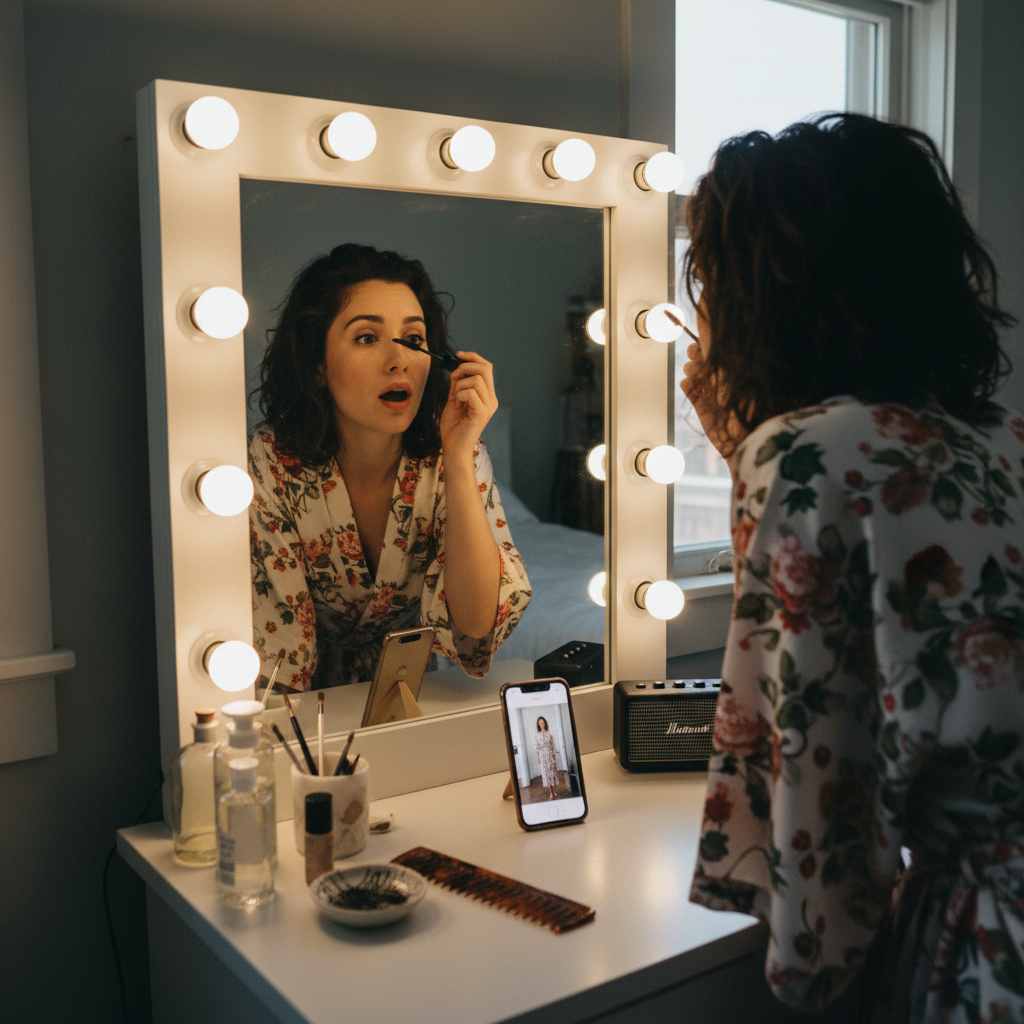 Vanity mirror with bulbs photo reference