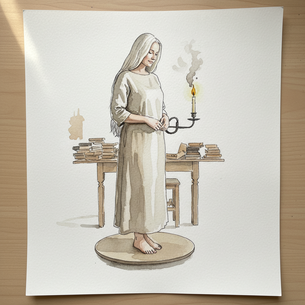 Russian woman in her forties, candlelit study Loose & airy