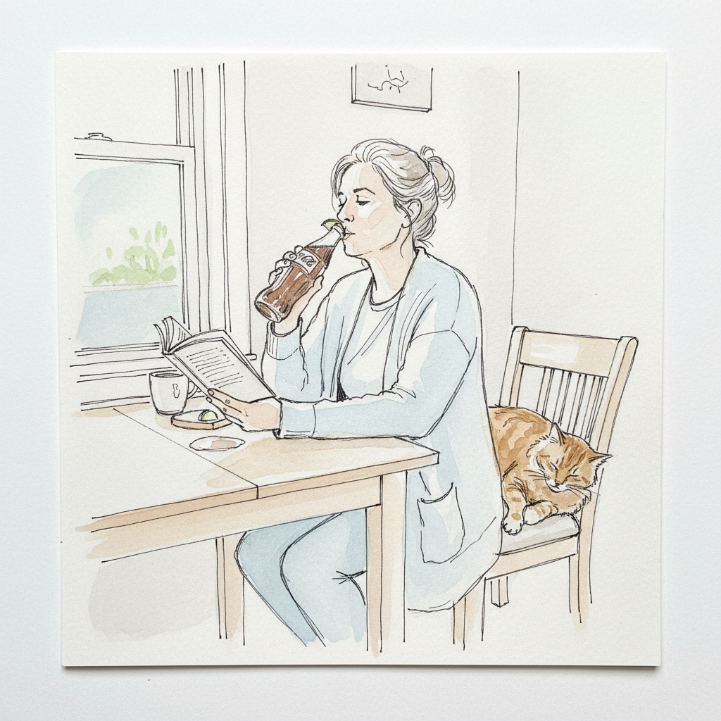 Person drinking soda from bottle Loose & airy