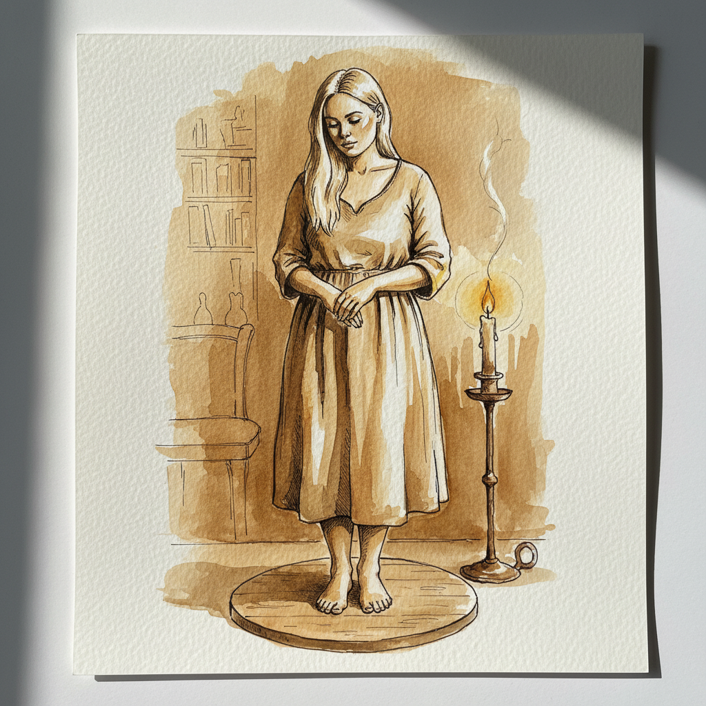 Russian woman in her forties, candlelit study Alternative interpretation