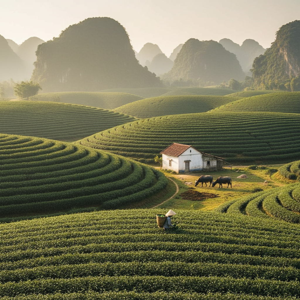 Tan Cuong Tea Hills, Thai Nguyen, Vietnam photo reference