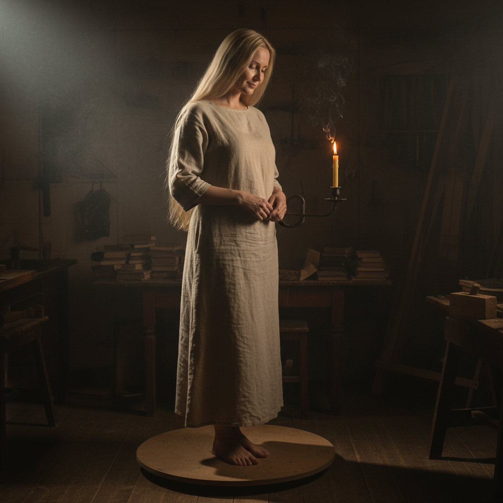 Russian woman in her forties, candlelit study photo reference