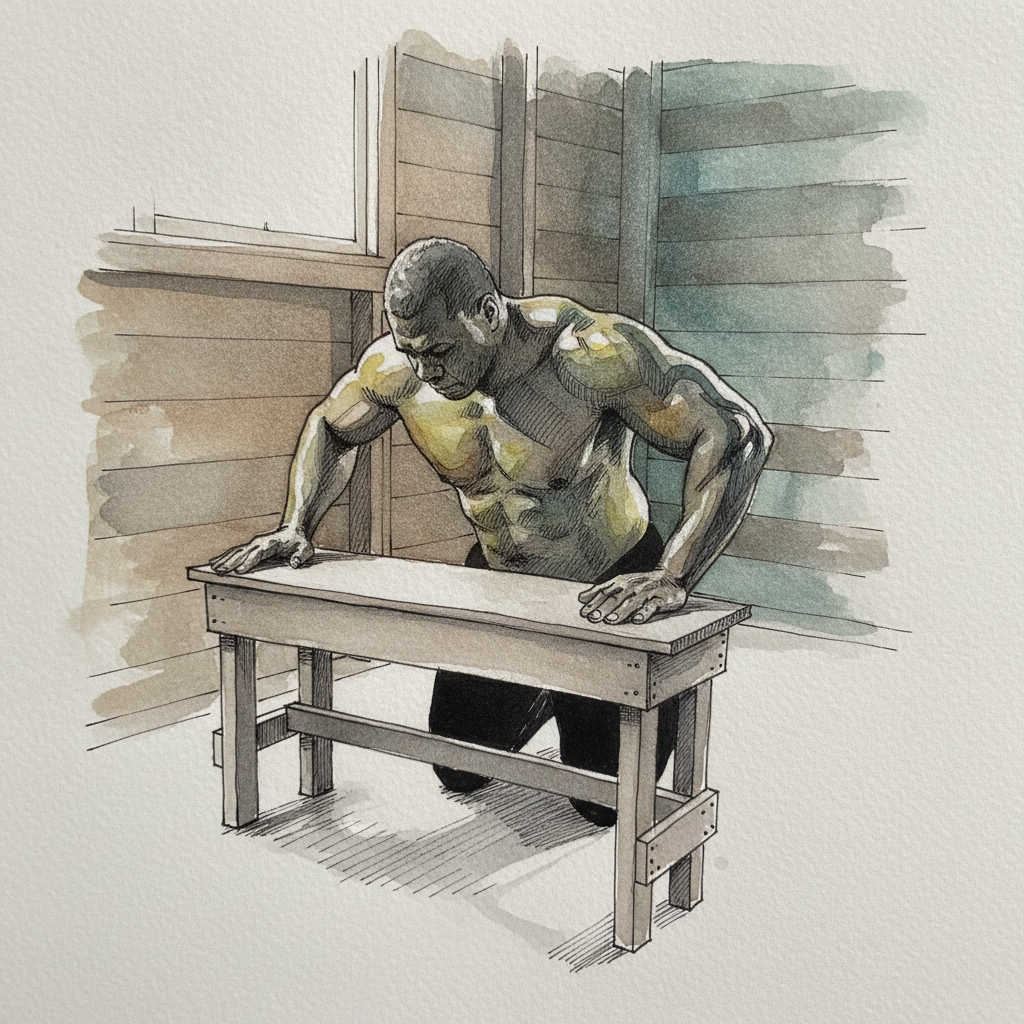 Forward Kneel, Hands Bracing a Low Bench example 1