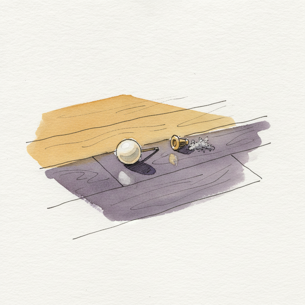 Pearl earring dropped on floorboard example 1