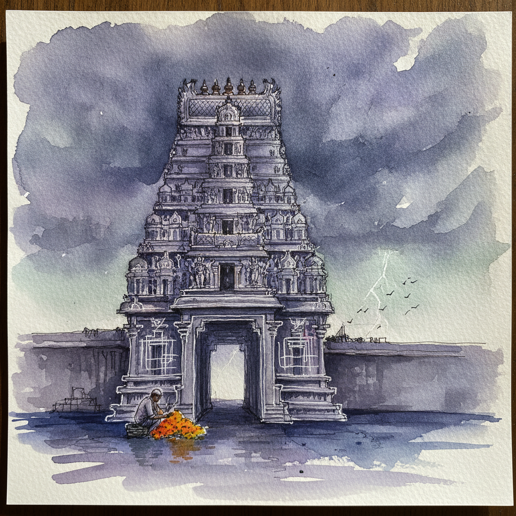 The gopuram at Chidambaram in afternoon storm example 2