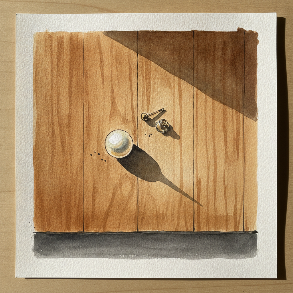Pearl earring dropped on floorboard example 2