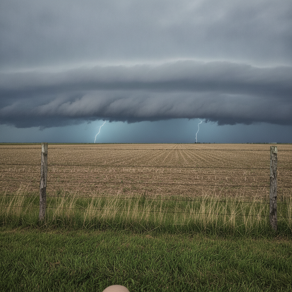 Field with Distant Storm AI-generated photoreal reference