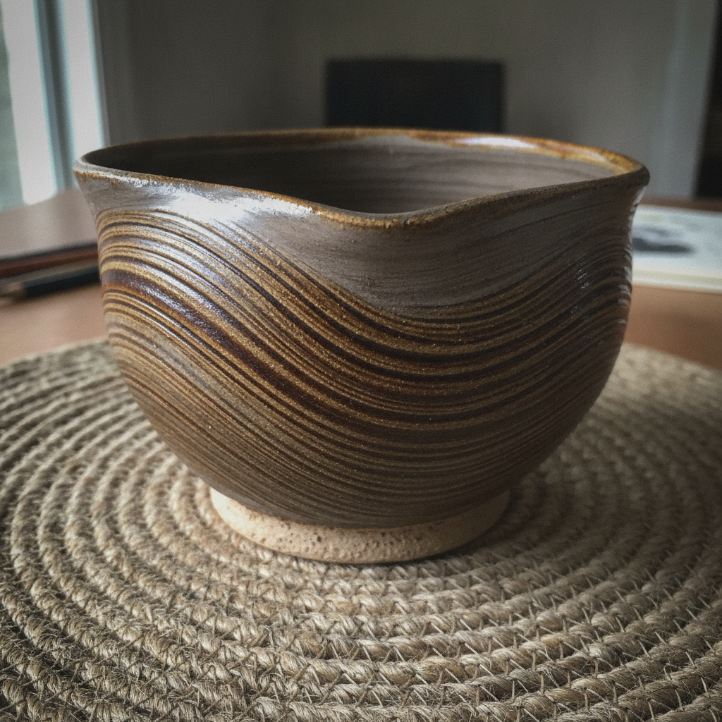 Hand-thrown stoneware bowl with finger marks AI-generated photoreal reference